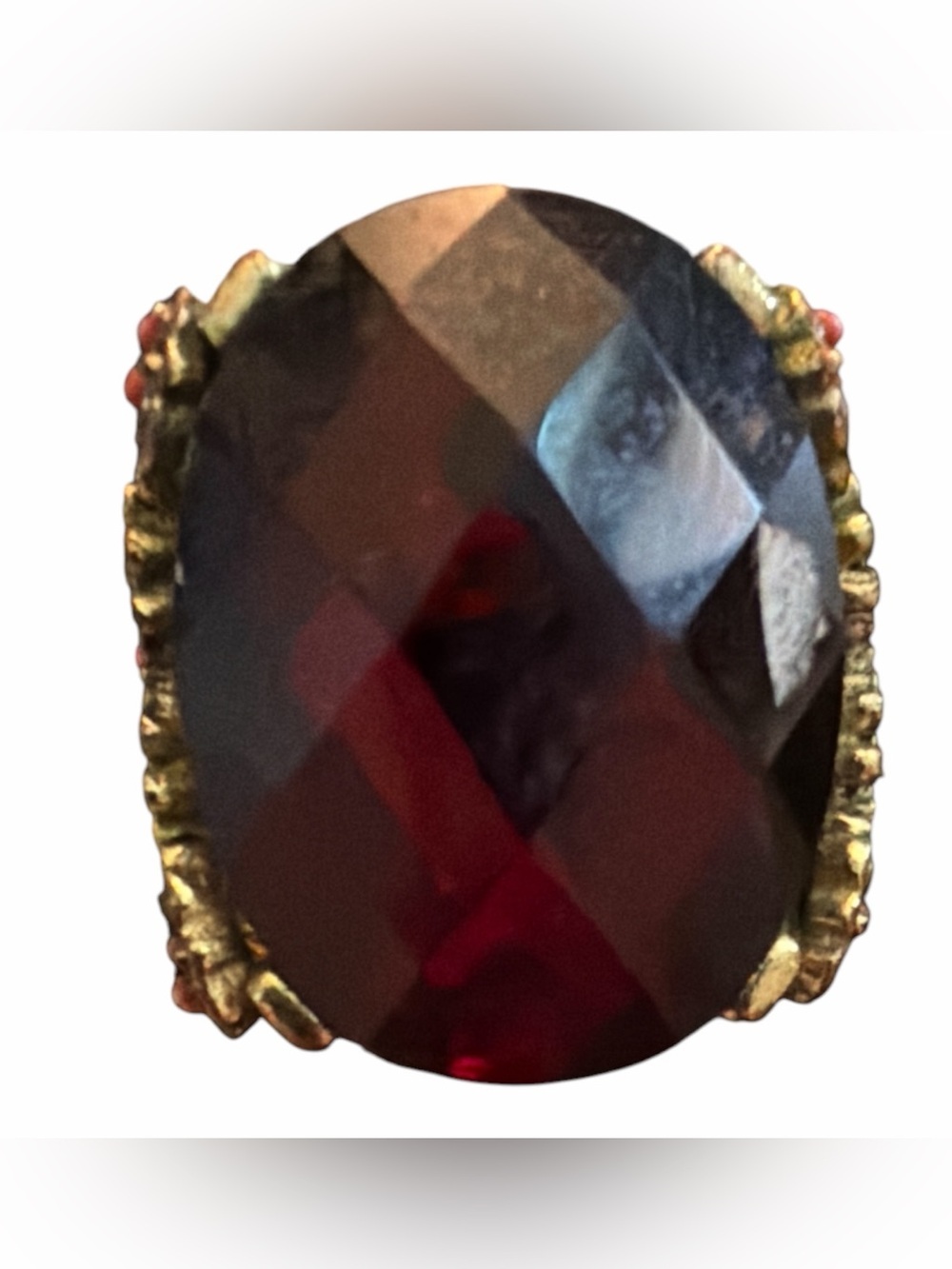 Gold Toned Faceted Deep Red Statement Ring Size 6.5
